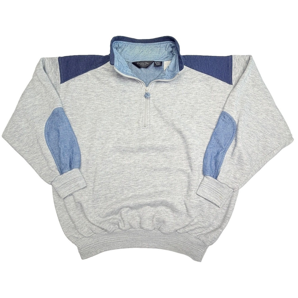 Christian Dior Monsieur 1/4 Zip Sweatshirt Gray Blue XL Vintage Made Taiwan